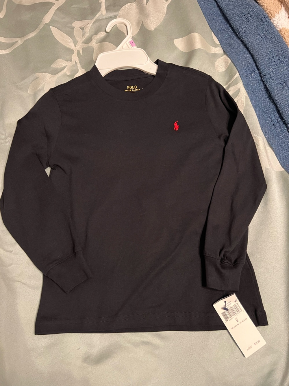 New Polo by Ralph Lauren Boys 6 Black Crewneck Long sleeve Red Pony Logo NWT